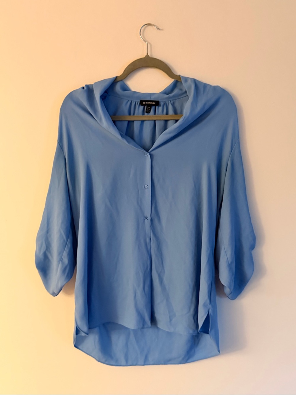 le chateau Sky Blue Button-Front Hooded Blouse